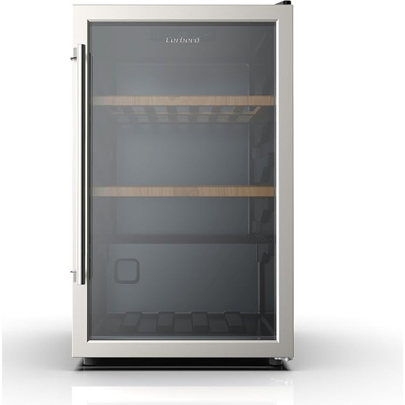 Corbero CFKWC61SW Wine Refrigerator, 126 L, 61 Bottles, Glass Door, LED Display, 2 Wooden Shelves, Temperature Range 5-20°C, Energy Class G, Wine Refrigerator, Black