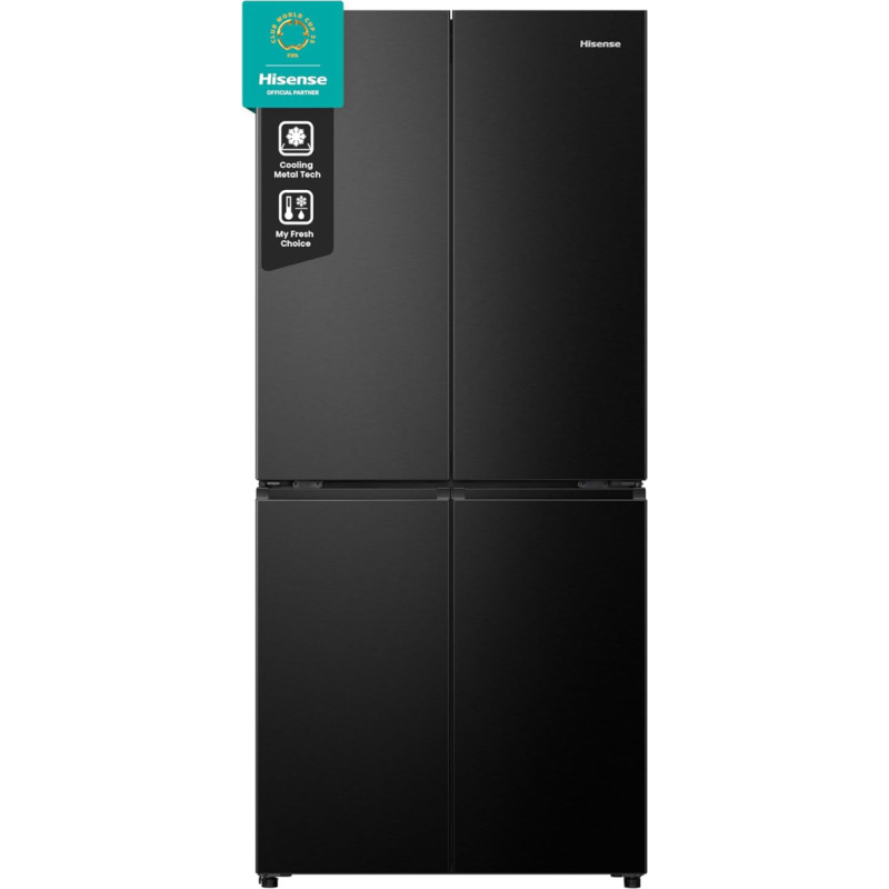 Hisense RQ5P470SAFD Cross-Door Fridge-Freezer, 304 Litre Fridge Compartment, 179 Litre Freezer, Total NoFrost, Wifi, Multi AirFlow, FastFreeze, Energy Efficiency Class D, 178.5 cm x 79.4 cm, Black