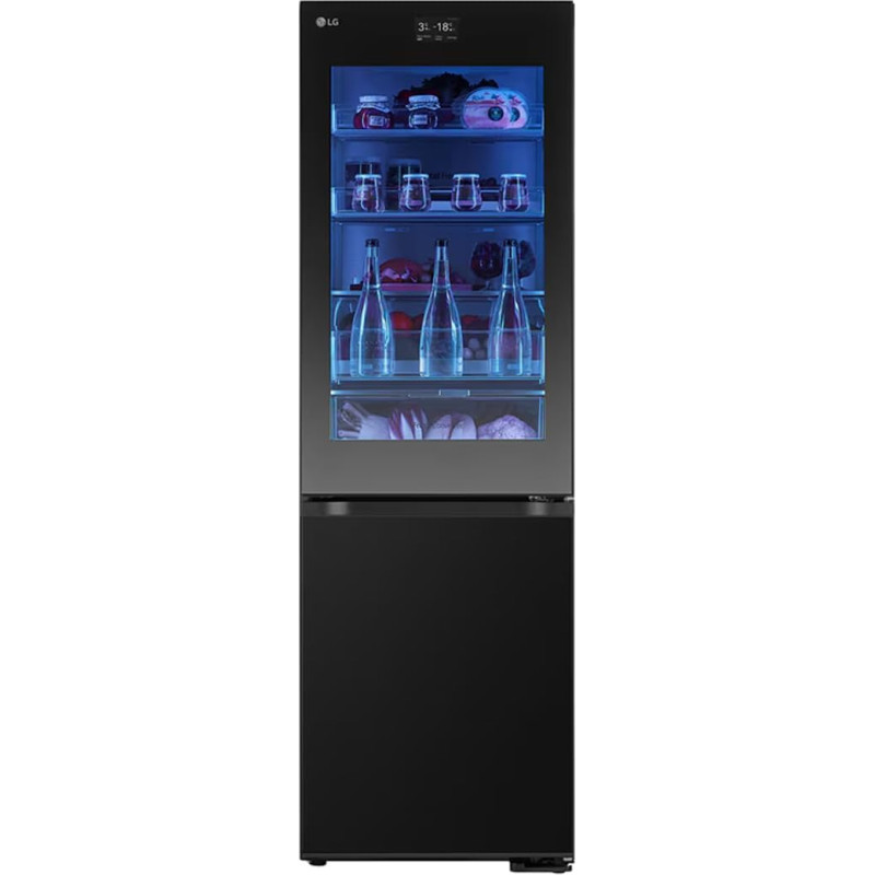 LG GBG7190CEV, Class C, 349 L, Fridge-Freezer with Instaview and LED, Touch LCD Display, Adjustable Colour Change, Total NoFrost, DoorCooling+, 59.5 x 67.6 x 186 cm, Essence Black Steel