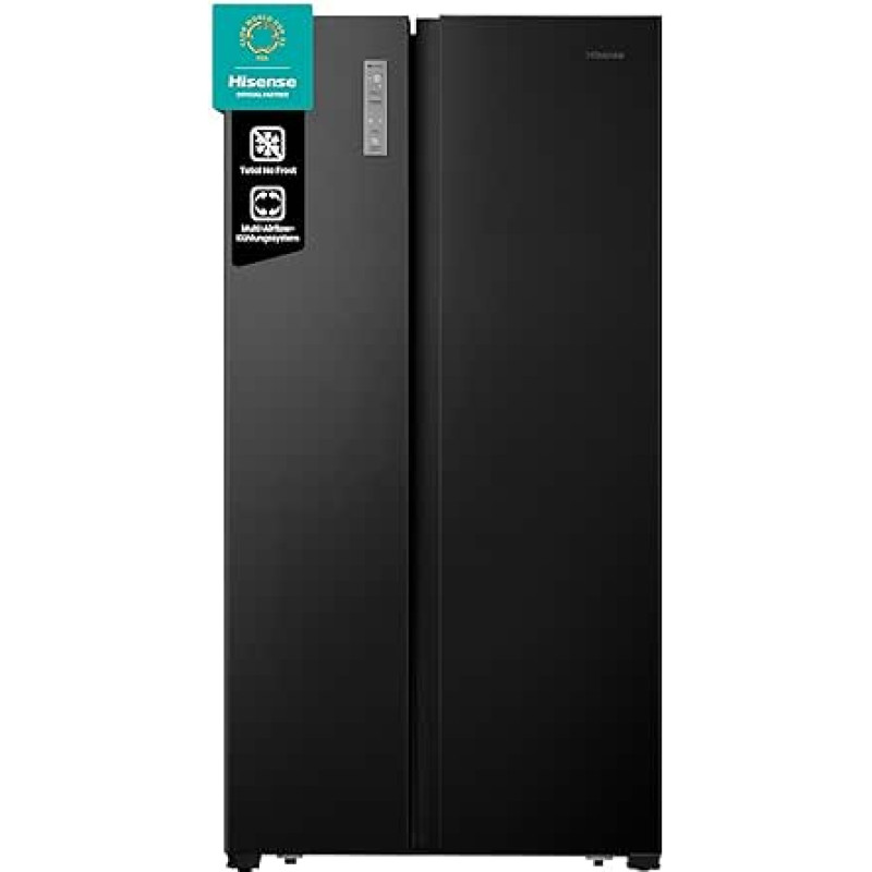 Hisense RS677N4AFC Side by Side Cooling - Freezer - Combination, 179 cm, 519 Litre Total Capacity, Energy Efficiency Class: C, LED Lighting, Multi Air Flow, Inverter Compressor, Touch Display, Black