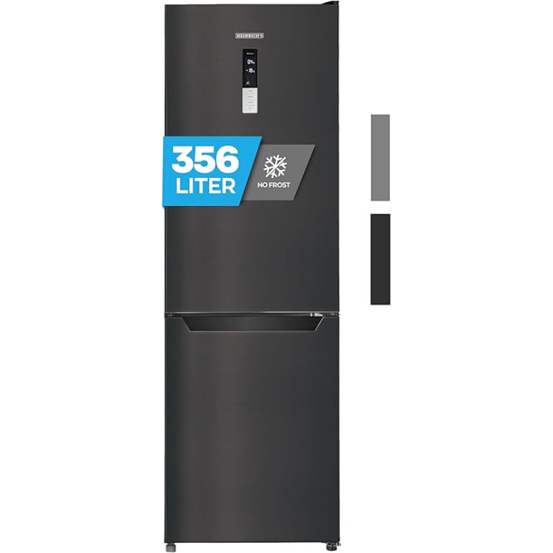 Heinrich´s Fridge Freezer Combination with 356 L Mega Total Volume, 260 L Cooling Volume 96 L Freezer Volume, LED Lighting, Door Hinge, Changeable, Quiet 37 dB, Fridge with Large Freezer Boxes