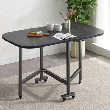 Tragbarer, faltbarer Esstisch mit Klappen, verstellbarer Küchentisch auf Rädern, stabiler Rahmen aus Karbonstahl, PVC-Oberseite, kannab 150 kg, perfekt für Esszimmer und Wohnzimmer