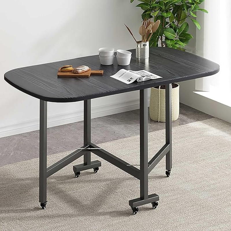 Tragbarer, faltbarer Esstisch mit Klappen, verstellbarer Küchentisch auf Rädern, stabiler Rahmen aus Karbonstahl, PVC-Oberseite, kannab 150 kg, perfekt für Esszimmer und Wohnzimmer
