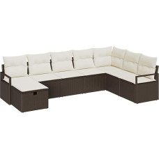 Rantry 8-teiliges Garten Sofa Set mit Kissen in braunem Poly Rattan Gartenlounge Model3359227