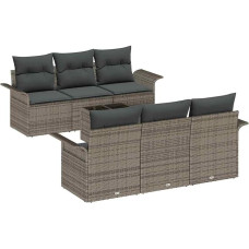 Rantry 7-teiliges Garten-Sofa-Set mit Kissen in Grau aus Poly-Rattan Gartenlounge Model3345249