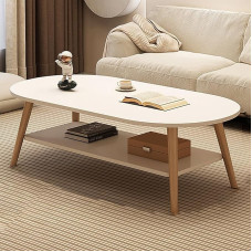Minimalistischer, ovaler Couchtisch für Wohnzimmer, 2-stöckiger Ausstellungstisch mit Stauraum, kleiner Akzenttisch für Schlafzimmer, weiß, 100 x 50 cm, modernes disain.