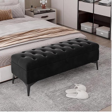 Multifunktionaler Klapptisch, Getuftete Samt-Ottomanenbank mit Stauraum, moderne gepolsterte Fußbank am Bettende, Fußstützenhocker mit Metallbeinen for Schlafzimmer, Wohnzimmer, Eingangsbereich, Marin