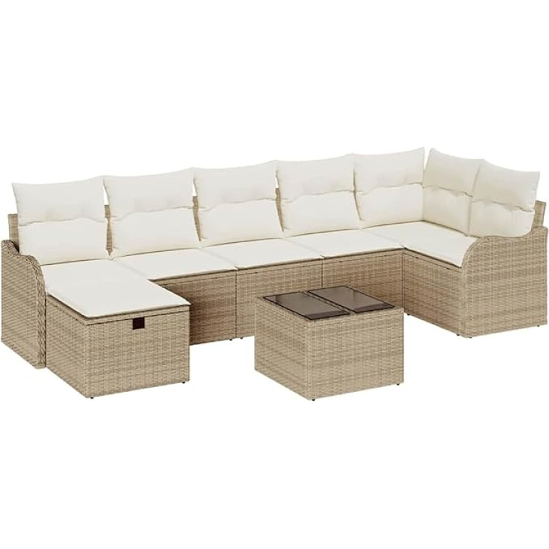 Rantry 8-teiliges Garten Sofa Set mit Kissen Beige Poly Rattan, 2-Sitzer Garten Sofa mit Kissen Beige Poly Rattan Gartenlounge Model3359010