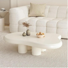 SOUWOFS Modern Cloud kohvilaud, valge ebaregulaarne madal puidust kohvilaud elutuppa, ebaregulaarne kohvilaud 4 jalaga, elutuppa ja magamistuppa, 39,37 tolline