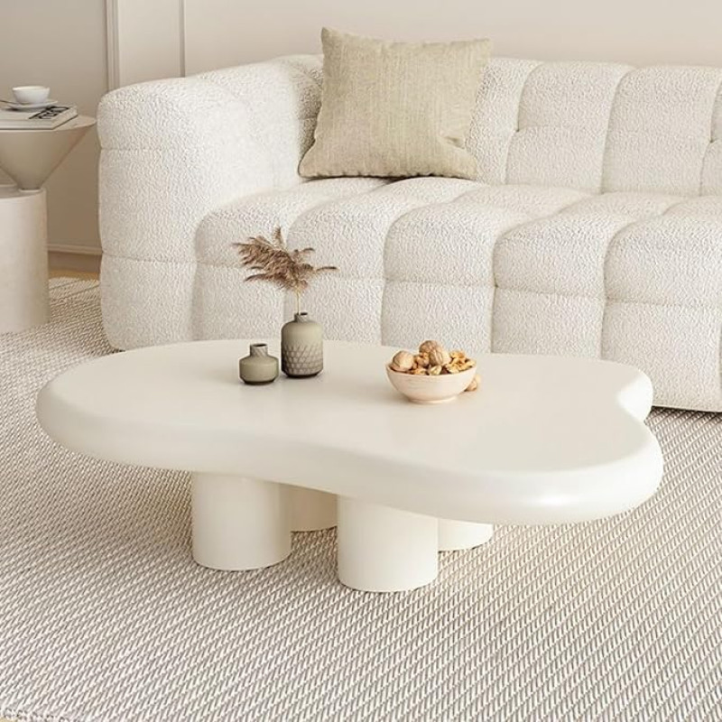 SOUWOFS Modern Cloud kohvilaud, valge ebaregulaarne madal puidust kohvilaud elutuppa, ebaregulaarne kohvilaud 4 jalaga, elutuppa ja magamistuppa, 39,37 tolline