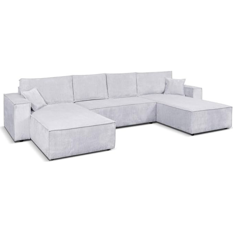 MargaretHadas24 nurgadiivan, Camel U-kujuline magamisfunktsiooniga, voodikast, 390 cm, magamisala, 340 x 135 cm, XXL diivan elutuba, tööruum (Poso 55 - helehall)