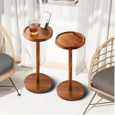 BLUEWEST Akaatsia küljelaud, kaaluga alus, joogilaud, väike ümmargune küljelaud väikestesse ruumidesse, mobiiltelefoni hoidjaga, Martini ja kokteili alus, mini pjedestaalilaud (2, akaatsia)