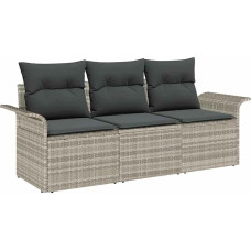 Rantry 3-teiliges Garten Sofa Set mit Kissen Hellgrau Poly Rattan Gartenlounge Model3345222