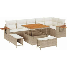 Rantry 9-teiliges Garten Sofa Set mit Kissen Beige Poly-Rattan Akazie Gartenlounge Model3365136