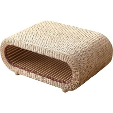 YSYJ Jaapani kohvilaud, Elliptiline väike õlgadest küljelaud, lihtne söögilaud, rotangist alus, laisklauaplatvorm, madal laud magamistoa akendele, 60 x 45 x 35 cm