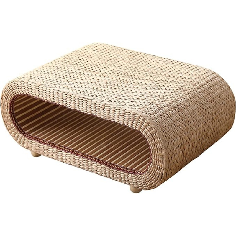 YSYJ Jaapani kohvilaud, Elliptiline väike õlgadest küljelaud, lihtne söögilaud, rotangist alus, laisklauaplatvorm, madal laud magamistoa akendele, 60 x 45 x 35 cm