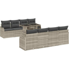 Rantry 9-teiliges Garten Sofa Set mit Kissen in hellem Grauen Poly Rattan Gartenlounge Model3348428