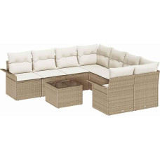 9-teiliges Garten Sofa Set mit Kissen Beige Poly Rattan, 2-Sitzer Garten Sofa mit Stauraum & Kissen Beige Poly Rattan Gartenlounge Model3353970