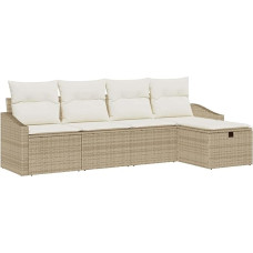 Rantry 5-teiliges Garten Sofaset mit Kissen Beige Poly Rattan Gartenlounge Model3360592