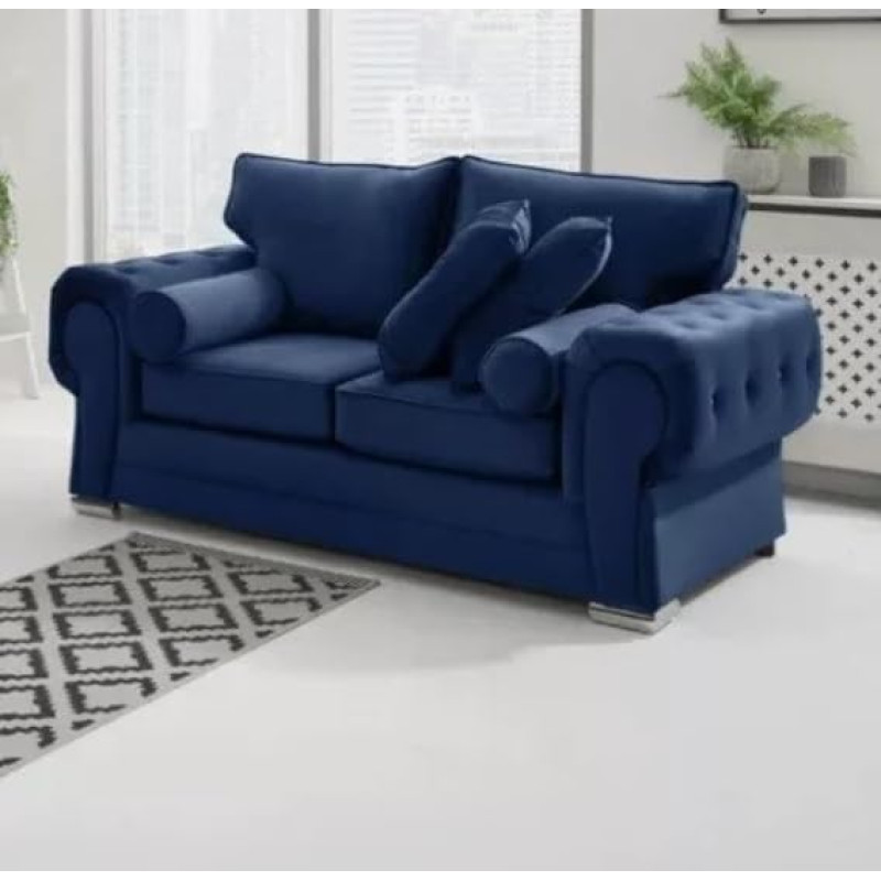 Luxuriöses Verona Chenille- või Plüsch-Samt-Sofa-Kollektion, 3- kuni 2-Sitzer, linke und rechte Ecke, Lounge-Couch-Sets, Streuung und volle Rückenlehne, blauer Samt, 2-Sitzer