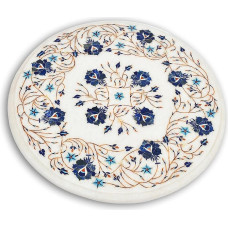 AARGKRAFT käsitsi valmistatud valge sinine marmorist lauaplaat keerulise sisseehitusega, marmorist kohvi/nurga lauaplaat Pietre Dura kunstiteosega