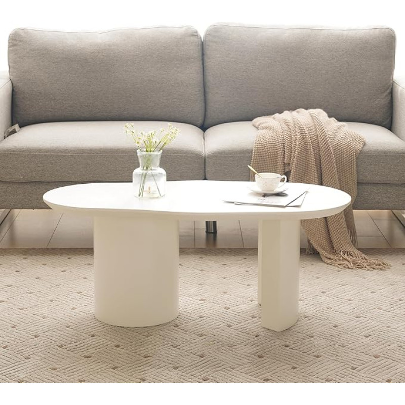 Vastupidav ja vastupidav 100cm pikk valge ebaregulaarne kohvilaud - kvaliteetne MDF värvitud pind ebaregulaarne ja elegantne kumer laua pealispind delikaatne touch