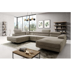 Nurgadiivan Beige Astorp Corduroy U-kujuline - 345 cm - Voodikastiga ja magamisfunktsiooniga diivan - nurgadiivan hoiuruumiga ja metalljalgadega - vasakpoolne - Corduroy kangas Poso 02