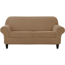 3-teiliges Loveseat-Sofa-Schonbezug,geteilter Sofabezug 2-Sitzer mit 2 separaten Sitzkissenbezügen,Möbelschutz-Set,Stretch-Polarfleece(Kamel)