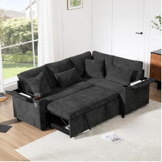L-kujuline pikendatav nurgadiivan Canapé Convertible koos hoiuruumiga Tassihoidja USB-laadimisport Käetugi ja kaks padja Sobib elutuppa, külalistetuppa, koduteatrisse ja koduteatrisse