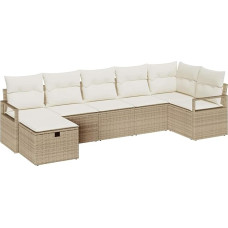 7-teiliges Garten-Sofaset mit Kissen Beige Poly-Rattan, 2-Sitzer Garten-Sofa mit Kissen Beige Poly-Rattan Gartenlounge Model3359200