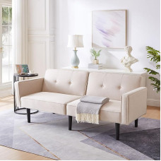 Multifunktsionaalne reguleeritav diivanvoodi, 2-in-1 diivanvoodi, kahekohaline diivan, iseseisvalt reguleeritavad topelt seljatoed, unefunktsiooniga, puuvillane linasest kangast, beež