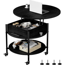 Ablefurn Mid Century kohvilaud eemaldatavate ratastega, varjatud sektsioon ja avatud riiul, puidust tõstetav lauaplaat, keskne söögilaud elutuppa, kodukontorisse, 68 cm, must