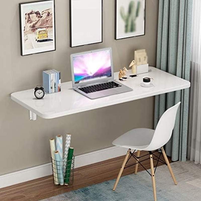 An der Wand montierter, klappbarer Esstisch mit schwebender Küchenarbeitsplatte, multifunktionaler Computertisch, Werkbank in 4 Farben, ideal für Waschküche/Bar, inklusive Halterung (weiß, 8