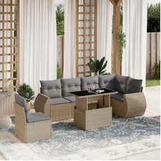 Rantry Gartensofa-Set 7-teilig mit Kissen in Beige aus Polyrattan, Set Schlafsofa, Wohnzimmer, Couch, modernes Sofaset für den Außenbereich, Gartenmöbel Modell 3268569