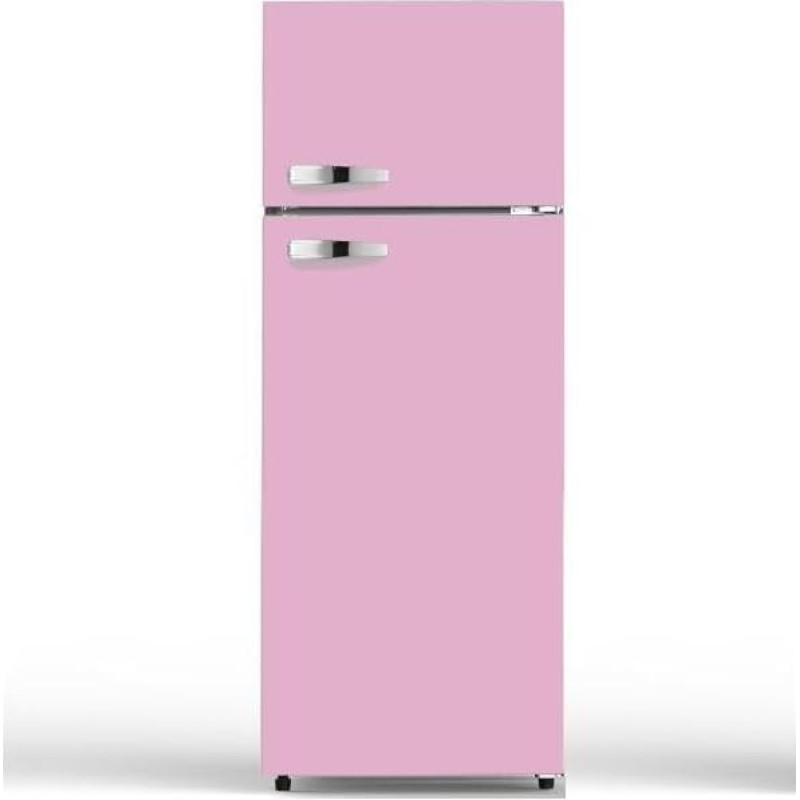PKM GK210-2 SP Retro Fridge-Freezer Combination, Pink, Net Capacity 208 L, 145 cm, 48 Litres, 4 Star Freezer, 41 dB, Freestanding, Height-Adjustable Feet