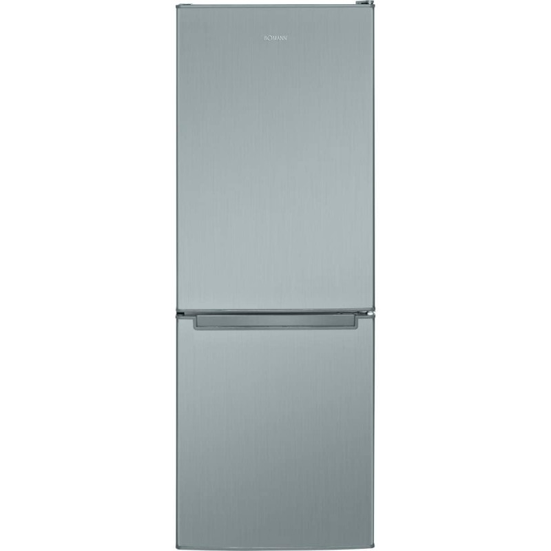 Bomann KG 7342 Fridge/Freezer Combination, Freestanding Fridge, Freezer with LED Interior Lighting, Visual Door Alarm Function, Interchangeable Door Hinge, 173 Litre Capacity, Stainless Steel