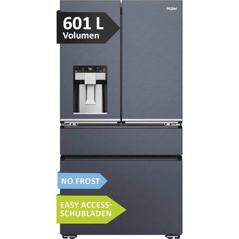 Haier French Door Fridge-Freezer I 91 cm Width, 601 L I French Door Fridge with Ice Cube Dispenser, Wi-Fi & No Frost I Double Door Fridge with Freezer I FD Series 7 PRO HFW7918EIMB