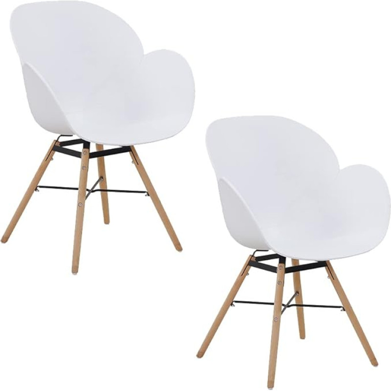 Qiyano Disaineritoolid 2 plastikust metallist jalad koos selja- ja käetoega Mugav stiilne kaasaegne välimus Lihtne hooldada pestav söögituba söögilaud 2 tk Värv: valge