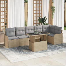 7-teiliges Garten-Sofa-Set mit Kissen Beige Poly-Rattan Gartenlounge Model3357213