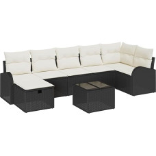 Rantry 8-teiliges Garten-Sofa-Set mit Kissen Schwarz Poly-Rattan Gartenlounge Model3359106