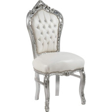 MAXIOCCASIONI Barokkstiilis tool hõbedase puidust raami ja valge kunstnahaga
