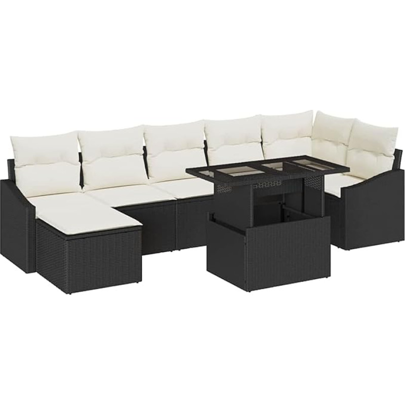 Rantry 8-teiliges Garten-Sofa-Set mit Kissen in Schwarz Poly Rattan Gartenlounge Model3349043