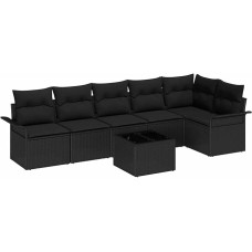 7-teiliges Garten-Sofa-Set mit Kissen in beigem Poly-Rattan Gartenlounge Model3345393