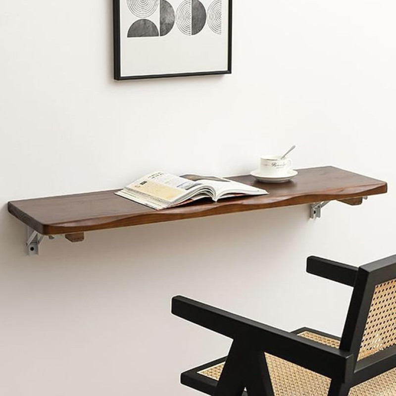 Klapptisch & Werkbank aus Massivholz zur Wandmontage, mit verstellbaren Stahlhalterungen, einfache Installation, vielseitig einsetzbar als Bürotisch oder Esstisch für Restaurants und Schlafzimmer