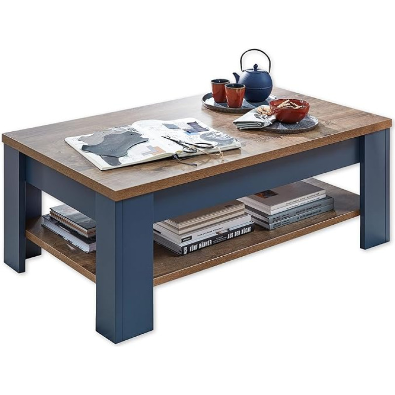 Stella Trading Dijon kohvilaud Pariisi sinisega, Havel Tamme konjaki välimusega, kaasaegne diivanilaud teie elutuppa, 110 x 42 x 65 cm (B x K x S)