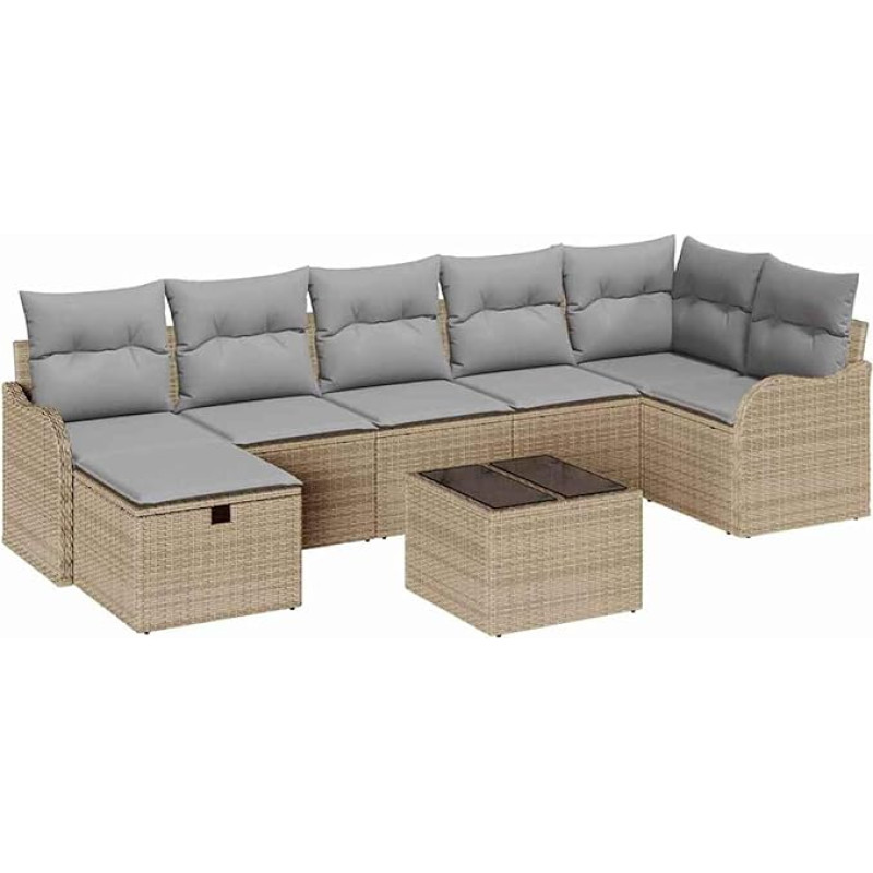 Rantry 8-teiliges Garten Sofa Set mit Kissen Beige Poly Rattan, 2-Sitzer Garten Sofa mit Kissen Beige Poly Rattan Gartenlounge Model3359009
