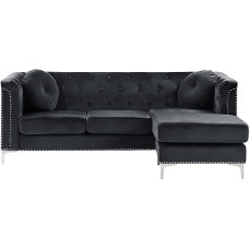 Beliani Elegantne vasakpoolne sametne nurgasdiivan Must Flen