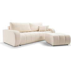 KEF Bella diivan magamisfunktsiooniga ja pouf, diivanvoodi voodikastiga ja plastjalgadega, 2 tk, diivan 105 x 88 x 248 cm ja pouf 75 x 41 x 82 cm, beež