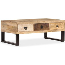vidaXL soliidne mangopuidust kohvilaud 3 sahtliga 90x50x35cm Kodumööbel