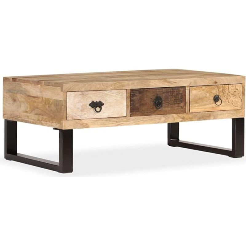 vidaXL soliidne mangopuidust kohvilaud 3 sahtliga 90x50x35cm Kodumööbel